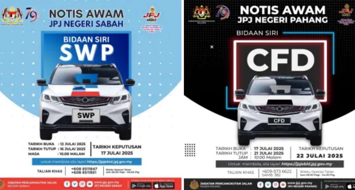 JPJ eBid: SWP and CFD number plates up for bidding