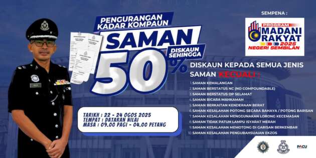 Polis beri 50% diskaun saman trafik terpilih pada 22-24 Ogos dalam Program Madani Rakyat 2025 N9 di Nilai