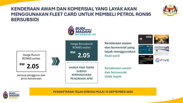 RON95 bagi kenderaan perdagangan — RM2.05 untuk 9 jenis pengangkutan awam, 12 jenis untuk logistik