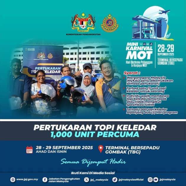 JPJ dan MOT beri helmet percuma 28-29 September ini
