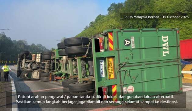 Container lorry accident at PLUS Menora to Kuala Kangsar, northbound – all lanes blocked, take old road