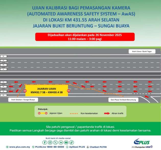Ujian kalibrasi kamera AWAS di KM431.55 Bukit Beruntung-Sg Buaya selatan pada 26 Nov, 11 mlm-3 pg