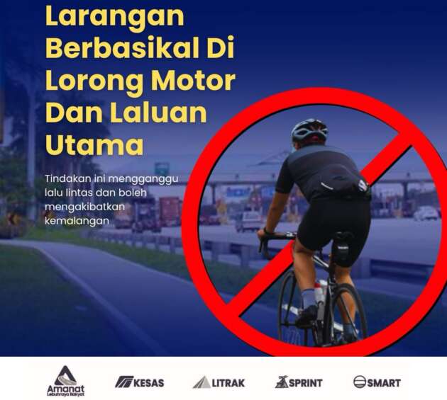 Cycling prohibited on KESAS, incl motorcycle lanes
