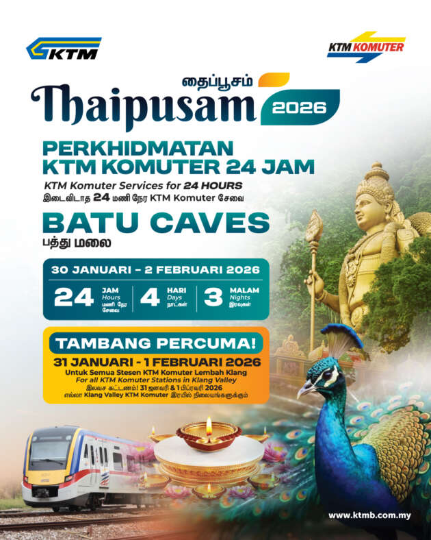 Komuter Lembah Klang 24 jam sempena Thaipusam, 30 Jan-2 Feb – tambang percuma pada 31 Jan-1 Feb