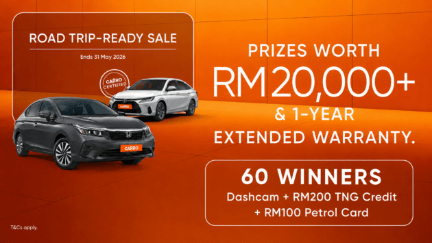 Carro Road-Trip Ready Sale – buy a Carro Certified car, win dashcam, RM200 TNG credit and RM100 petrol!