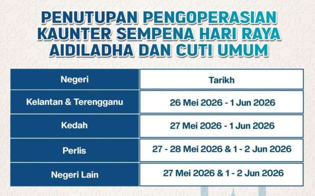 JPJ to close for Hari Raya Haji – Wesak long weekend
