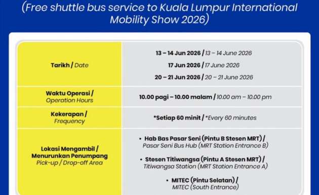 Free shuttle bus to KLIMS 2026 this weekend, every hour from Pasar Seni and Titiwangsa train hubs