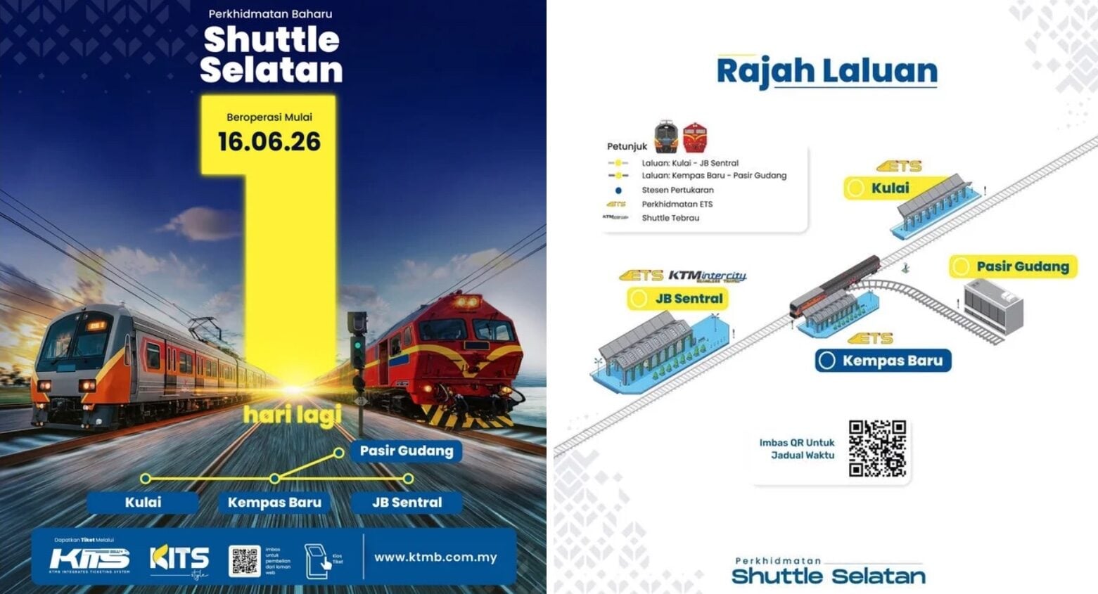 KTM Shuttle Selatan starts operations tomorrow, June 16 – Kulai, Kempas Baru, Pasir Gudang, JB Sentral KTM Shuttle Selatan starts operations tomorrow, June 16 – Kulai, Kempas Baru, Pasir Gudang, JB Sentral
