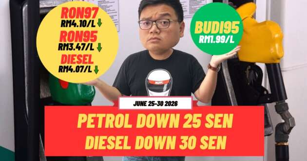 Malaysian fuel prices June 25 to 30, 2026 – diesel down 30 sen to RM4.07; RON95, RON97 down 25 sen