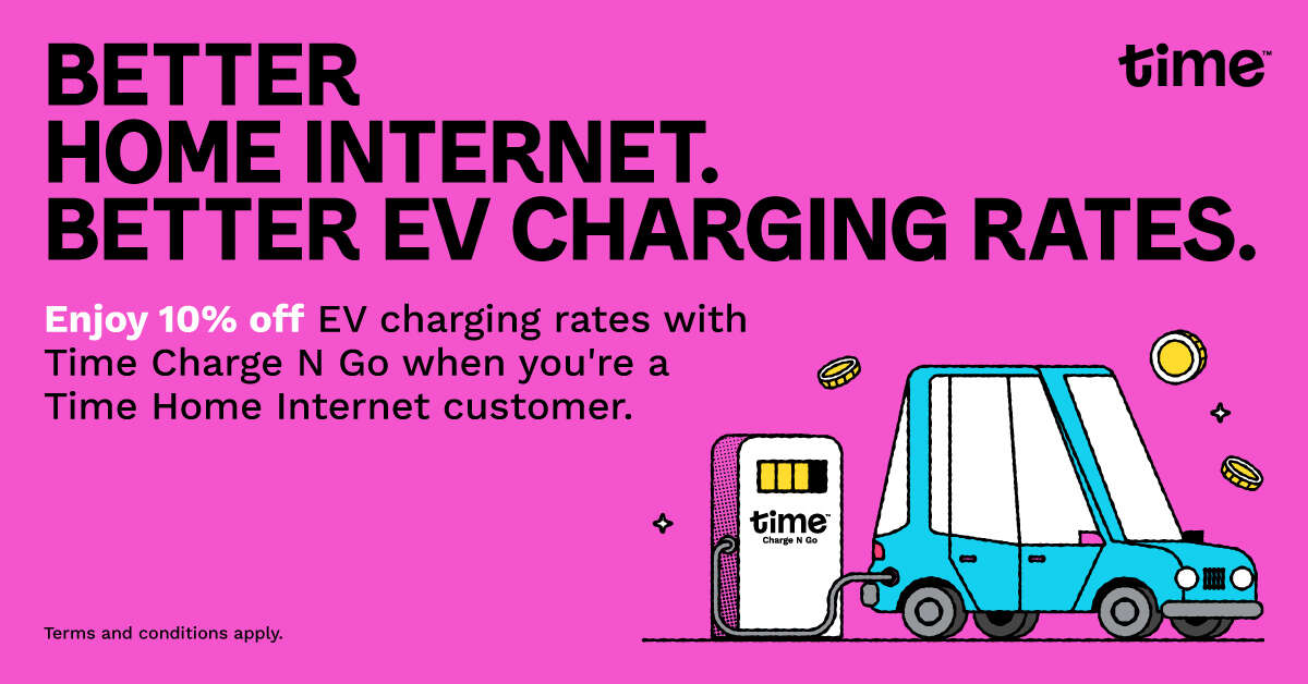 Get Time Internet and enjoy 10% off Time Charge N Go EV charging: save on home Internet and EV charging!