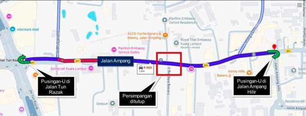 Permanent closure of Jalan Ampang’s Thai embassy traffic light junction from today, divider will be built