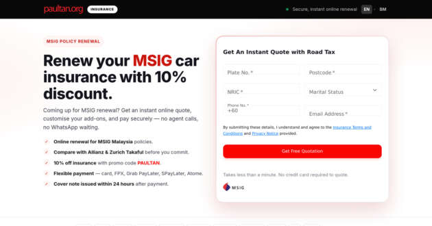 Renew MSIG car insurance online in Malaysia
