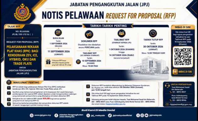 JPJ ePlate – new request for proposal (RFP) issued for ICE, hybrid, OKU and trade vehicle licence plates