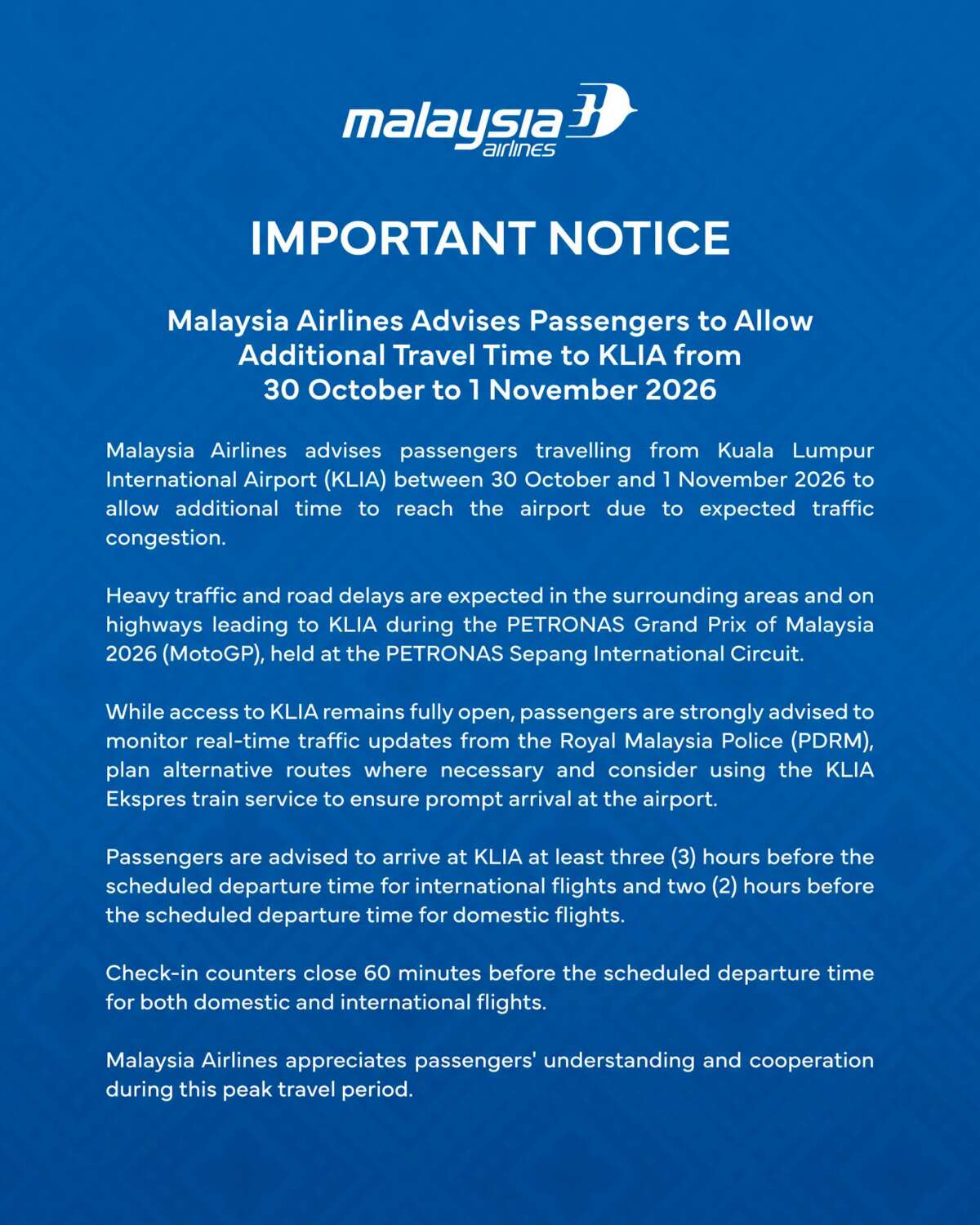MAS MotoGP Jam Warning - Paul Tan's Automotive News