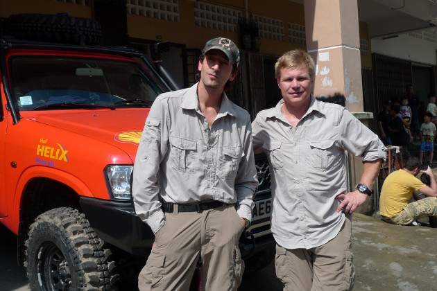 Adrien Brody and Mika Salo with the specially customised Nissan Patrol
