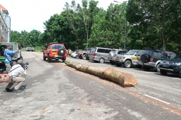 Demonstrating the Nissan Patrol's engine's load pulling capabilities with a log