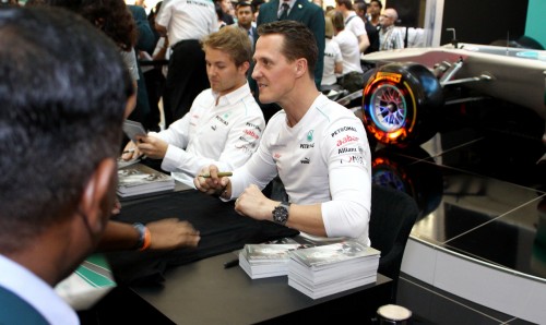 Michael Schumacher and Nico Rosberg meet & greet fans