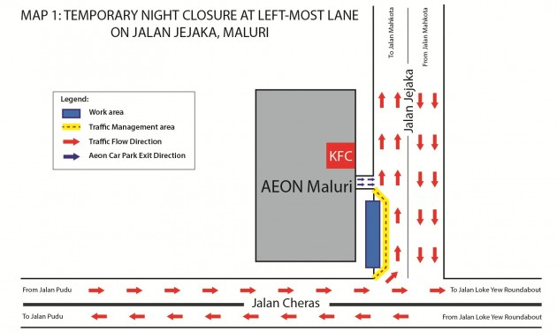 Temporary one lane closure at Jalan Jejaka