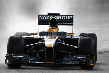 First crash for Lotus Racing at a wet Jerez