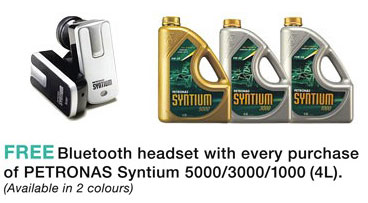 PETRONAS Syntium lubricants – get rewarded with a free Bluetooth headset, a knapsack or a travel bag