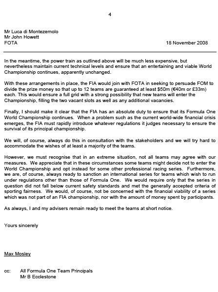 Max Mosley Letter
