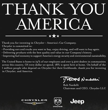 Chrysler Thank You Ad